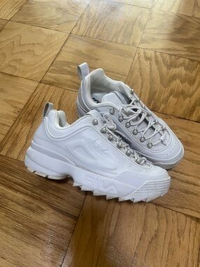 Fila White Chunky Platform Disruptor Sneakers with pearls